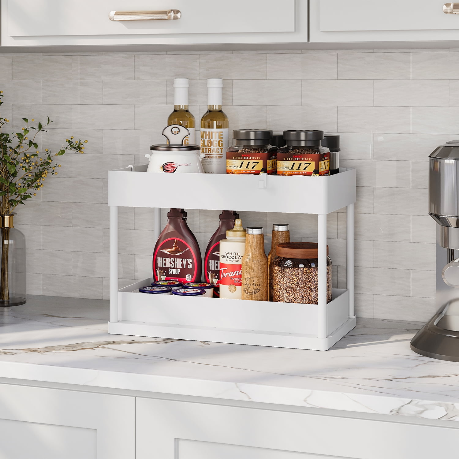 Storage Bud Under Sink Organizer and storage, Pull Out Bathroom Cabinet Organizer, Under Sink Storage for Kitchen Cabinet, Under Cabinet Organizer, White
