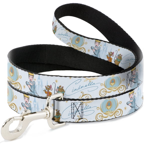 Disney Pet Leash, Dog Leash, Cinderella Pumpkin Coach and Mice Pose with Script Blues, 4 Feet Long 0.5 Inch Wide