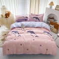 thumbnail image 3 of Cartoon Dolphin Pink Ube 120gsm Polyester Bedding Set, 3 of 8