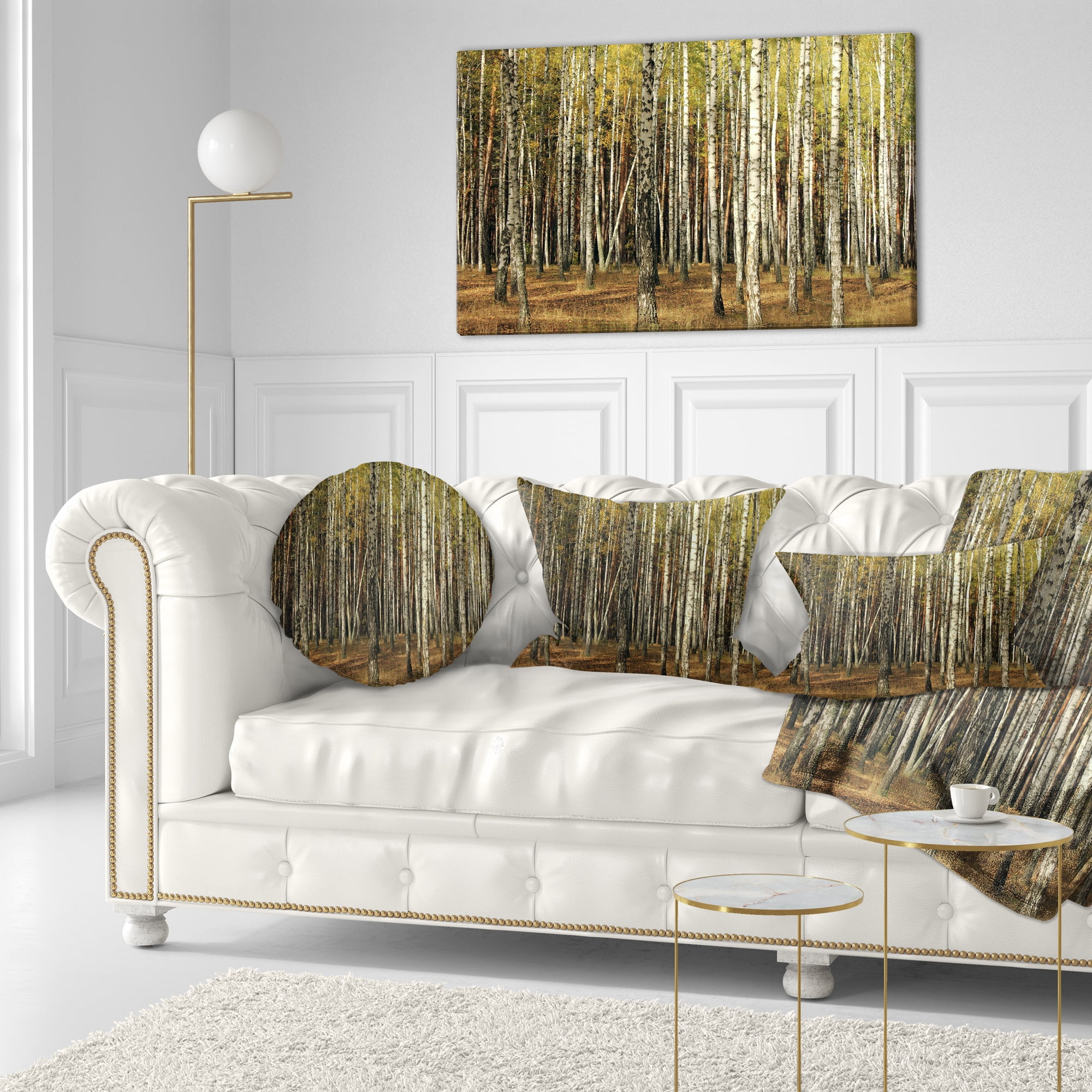 Designart Green Fall Forest with Thick Trees - Forest Throw Pillow - 12x20