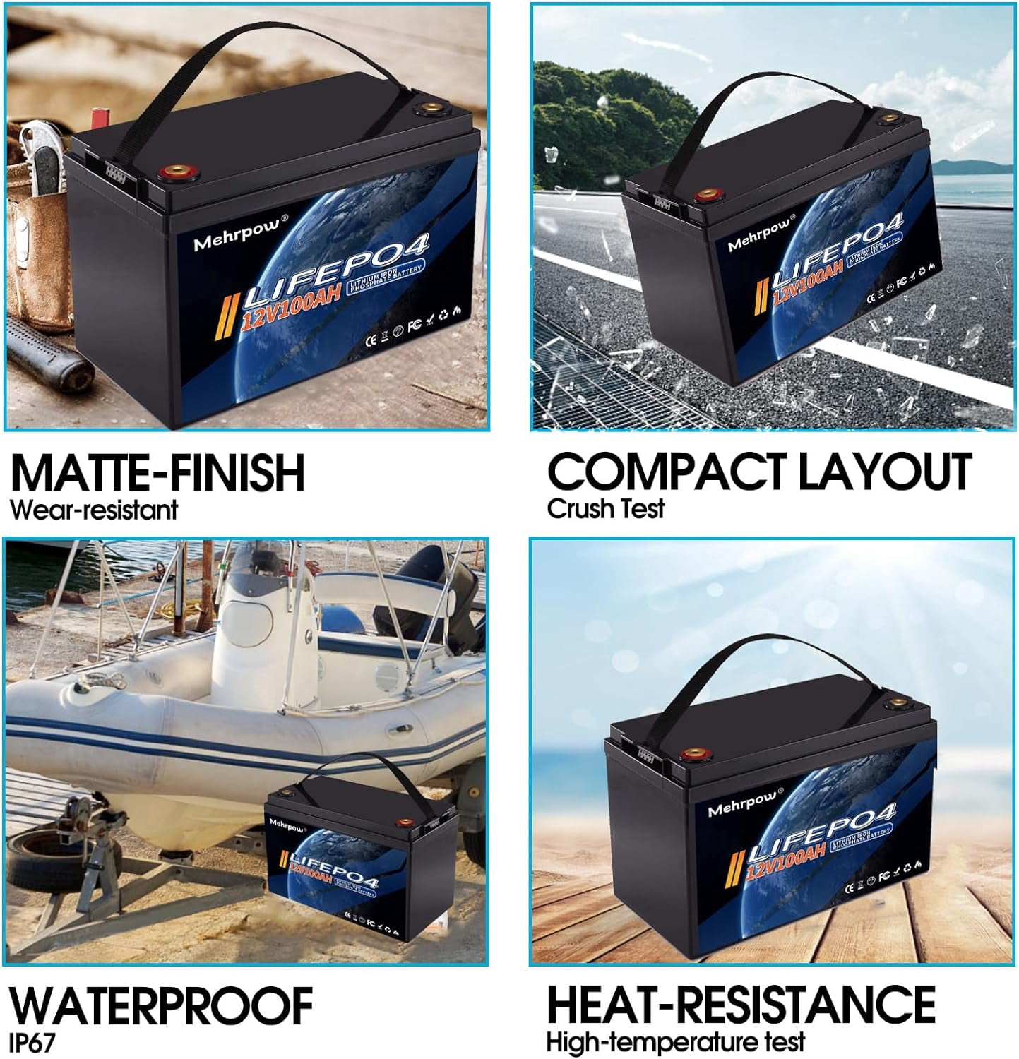 Mehrpow Lithium Ion 12 Volt Automotive Battery, Top Post for Trolling Motor