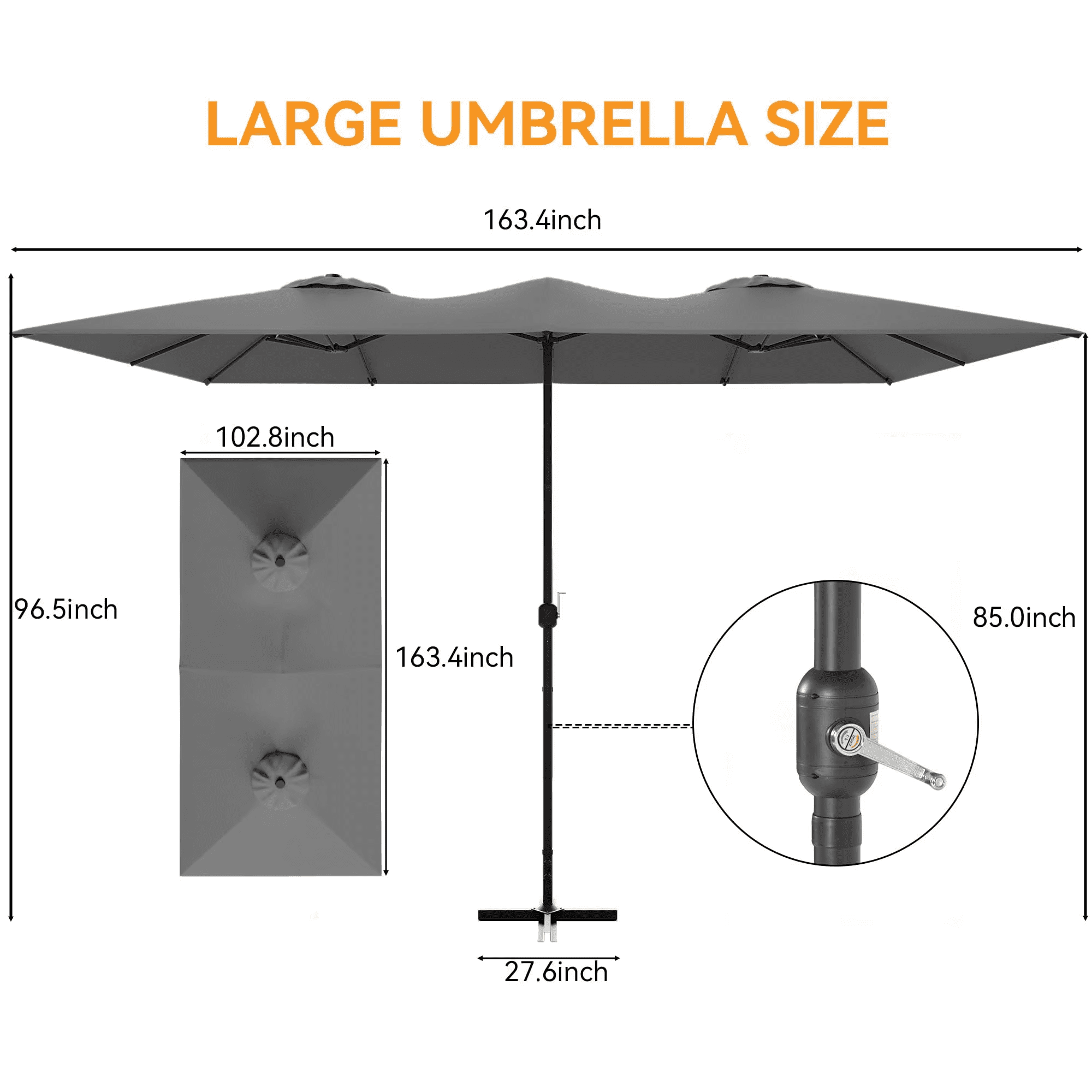 ALAULM 8 Piece Patio Dining Set w/14FT Umbrella, Metal Outdoor Furniture Set w/Rectangular table, 8 Fixed Chairs and Removable Cushions for Patio, Backyard, Garden, Poolside（Grey）