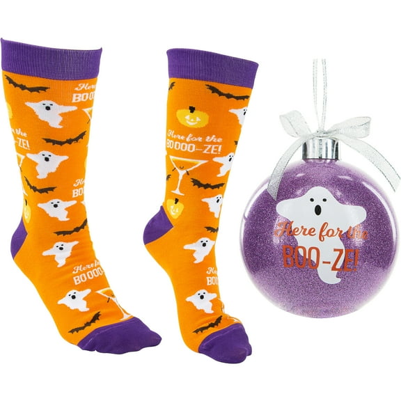 Pavilion Gift Company - Boo-ze! - 4" Ornament  with Unisex Holiday Socks