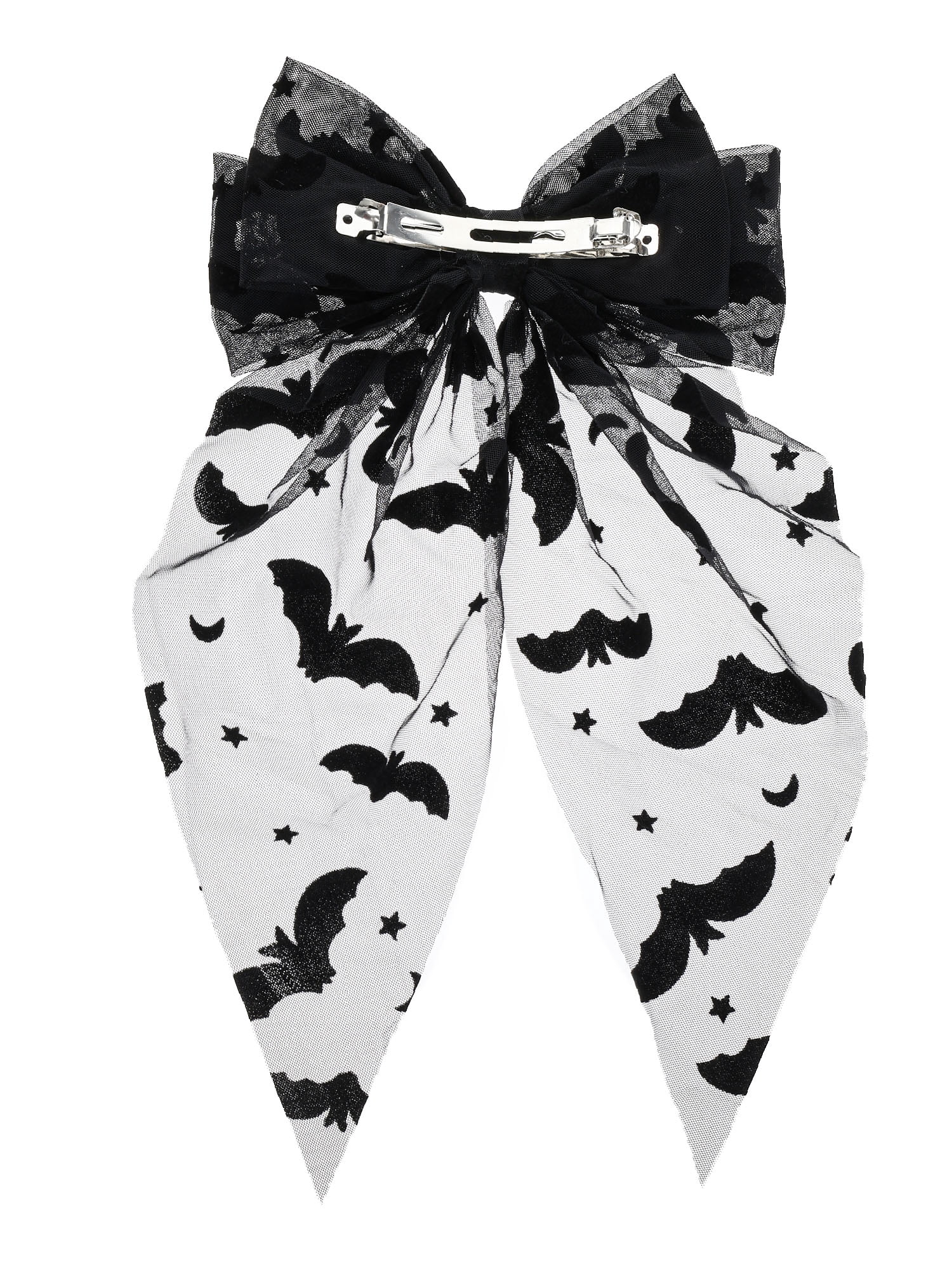 Way to Celebrate Halloween Women's Sheer Bat Hair Bow, Black, 1 Piece, Barrette Hair Clip