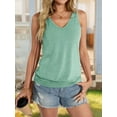thumbnail image 2 of Womens Banded Bottom V Neck Tank Tops Sleeveless Shirts Casual Loose Fit Clothes 2025 Summer Light green L, 2 of 6