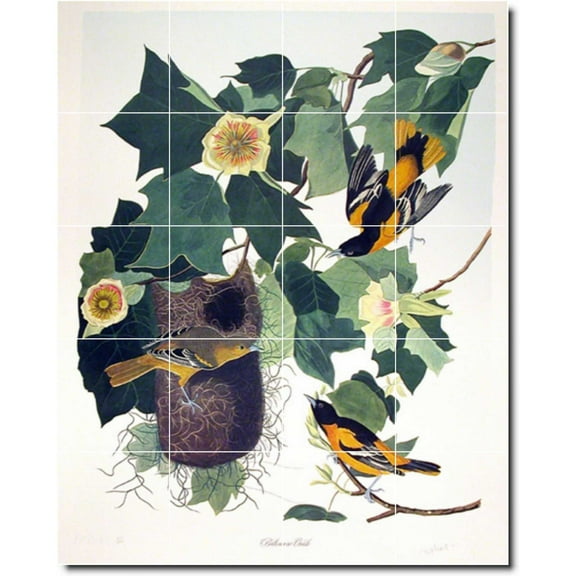 Ceramic Tile Mural-John Audubon Birds Painting 30. 17" w x 21.25" h using (20) 4.25 x 4.25 ceramic tiles