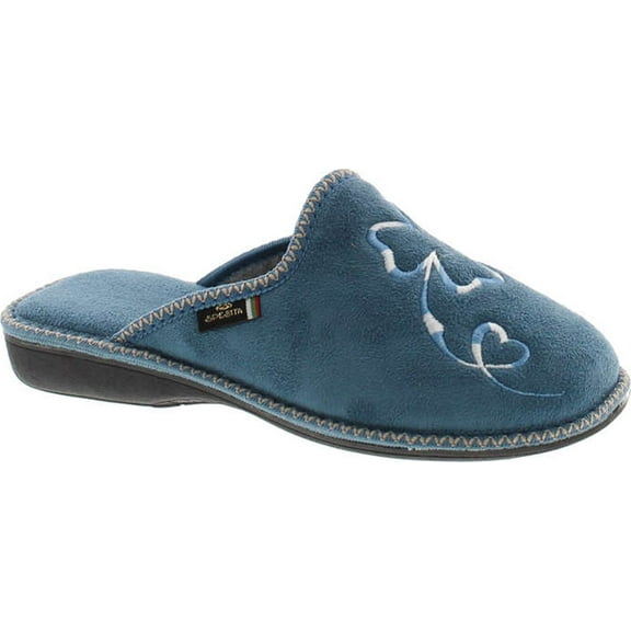 SC Home Collection Womens 14117 Plush Embroidered House Slippers Made in Europe