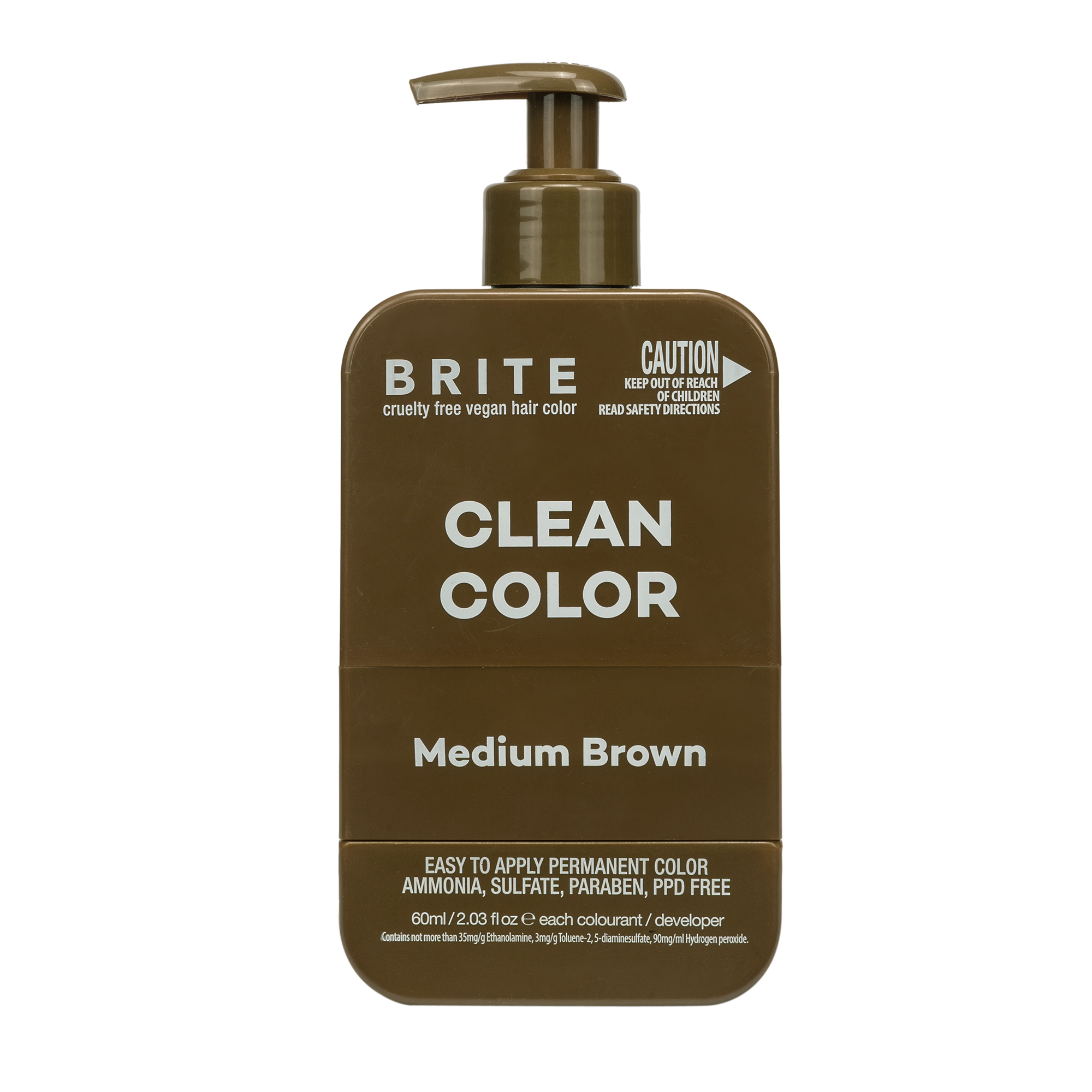 BRITE Clean Color Permanent Hair Color Kit Medium Brown, Vegan, Cruelty Free, PPD Free, 2.03