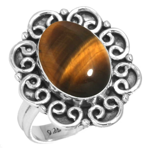 925 Silver Ring For Women - Men Brown Natural Tiger Eye Stone Silver Ring Size 11 June Birthstone Costume Silver Ring Size 11 Gift For Girl Friend On Anniversary 925 Gemstone Silver Jewelry