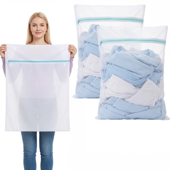 LUIISIS 3 Pcs Mesh Laundry Bags, Garment Wash Bags 3 Extra Large White Lock Zippered Washing Bags for College, Dorm, Travel and Apartment Dwellers