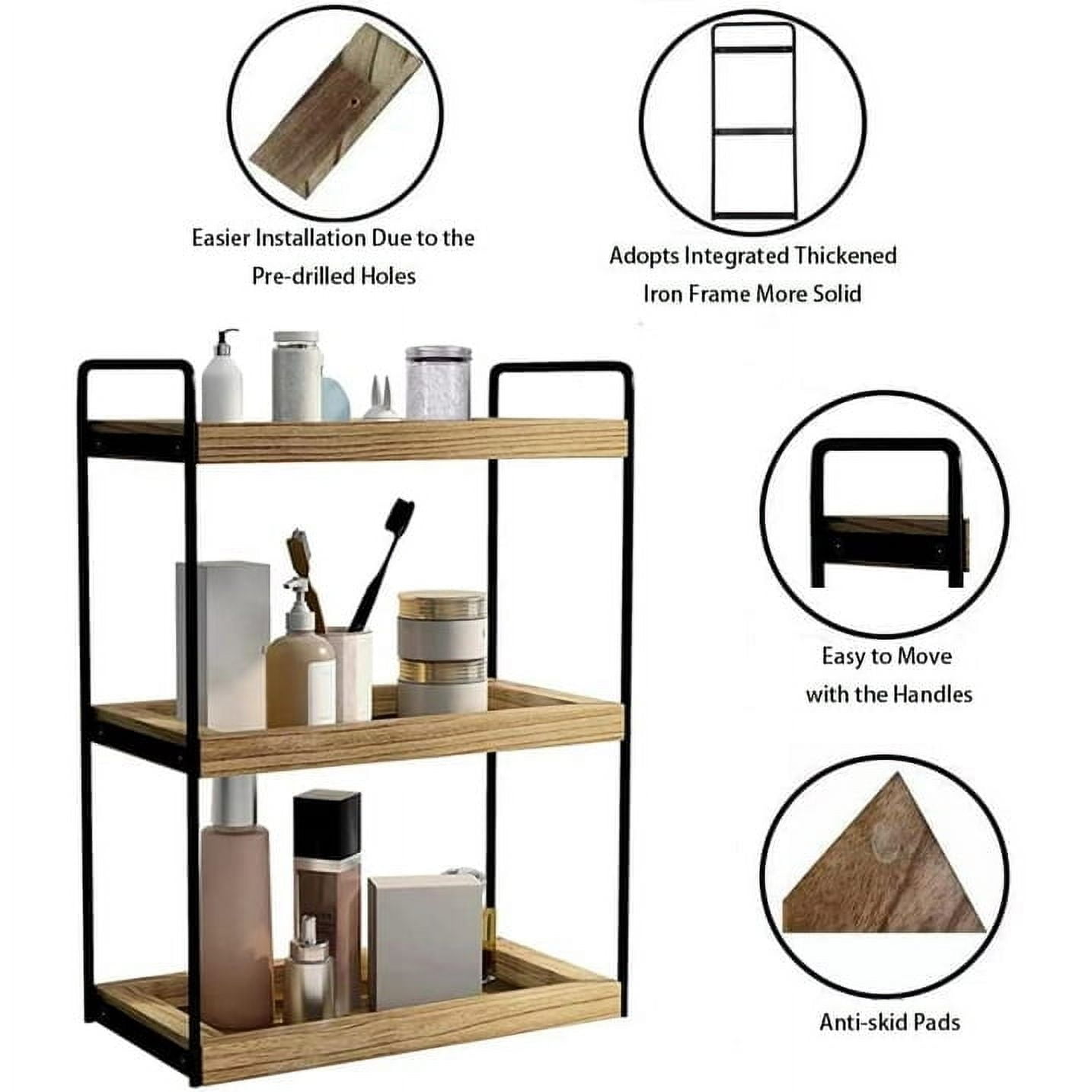 ZeenArt 3-Tier Bathroom Counter Organizer, Wood Countertop Storage Shelf for Kitchen Bedroom Offices