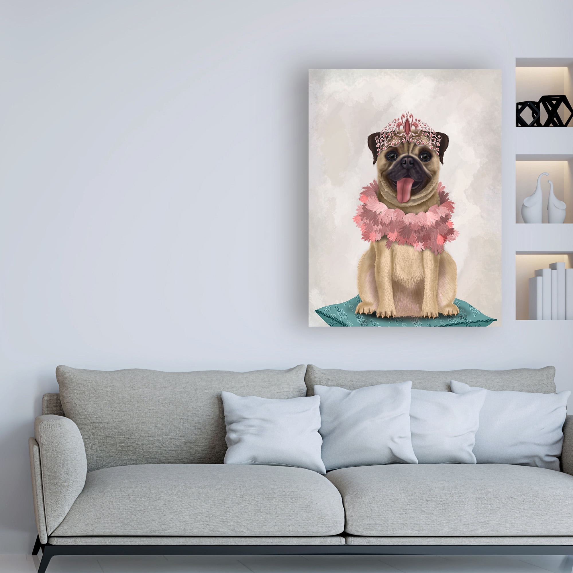 Trademark Fine Art 'Pug Princess On Cushion' Canvas Art by Fab Funky