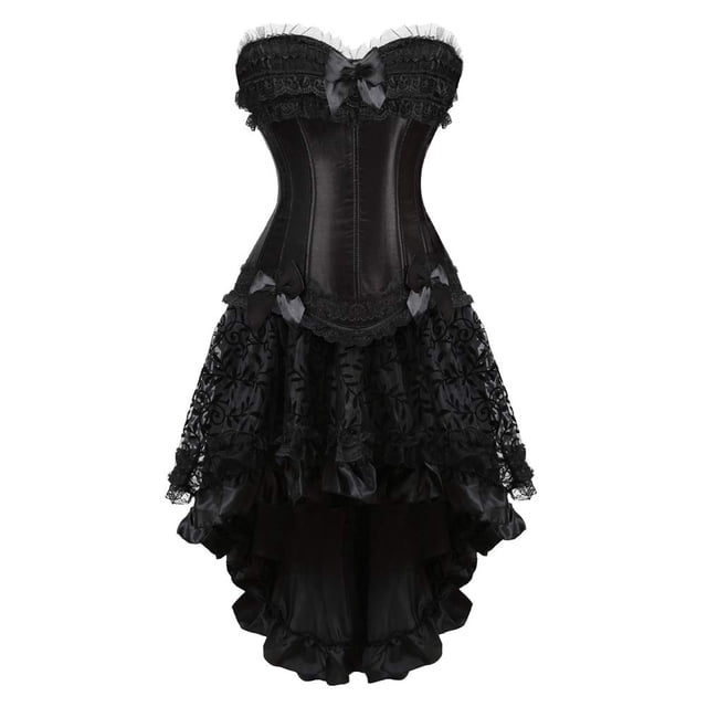 Grebrafan Steampunk Corsets à Fermeture Éclair Bustiers avec Jupe pour Femmes TP Noir