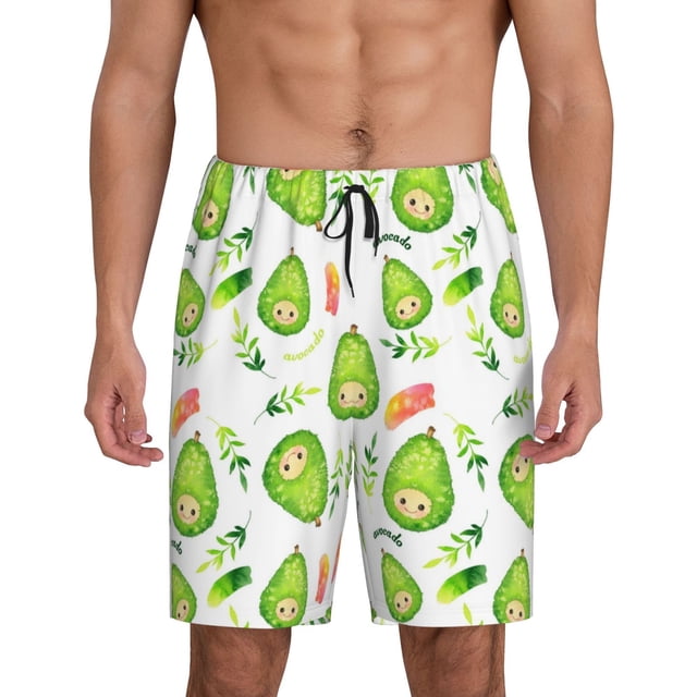 Balery Kawaii Avocado Pantalones cortos de pijama de punto de algodón para hombre con cinturilla y bolsillos-Medium