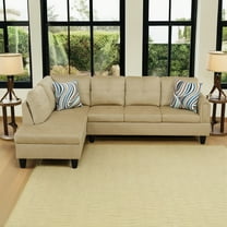 Hommoo L Shaped Couch Set Sectional Sofa, Flannel Living Room Furniture Set, 4-Seat Couches and Sofa for Home, Apartment, Dorm, Beige(No Ottoman)