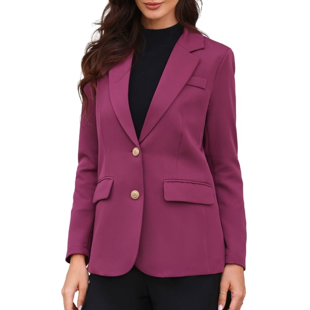 BLAZER CHIC para Mujeres con Solapa Notch, Manga Larga, Sencillo, Chaquetas de Traje de Trabajo, S Púrpura