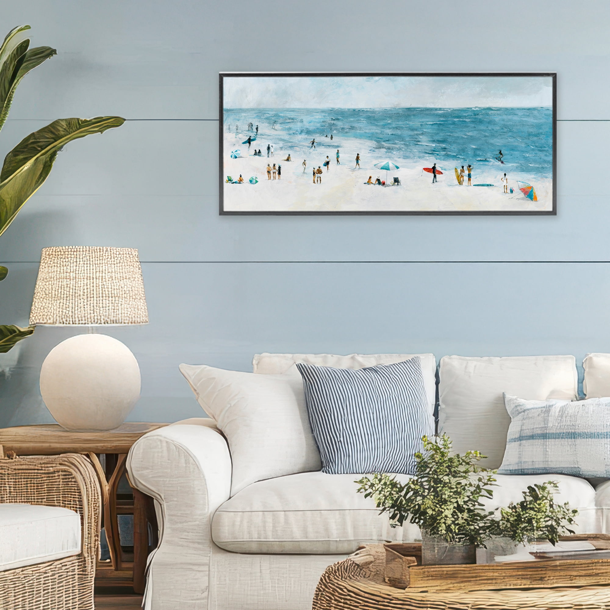 Stupell Industries Busy Beach Coastal Scene Black Framed Giclee Art, design by Lorenzo Collective