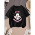 thumbnail image 1 of Girls' "in My Spooky era" Halloween T-Shirt - Bright Yellow Short Sleeve Top with Pink Lettering, Bats & Ghosts Print - Soft Round Neck Summer Casual Playwear for Themed Parties & e, 1 of 6