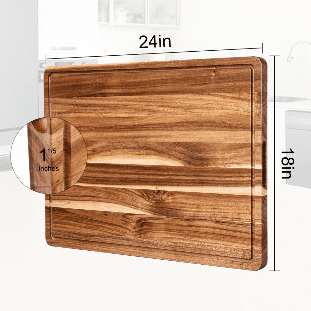 Extra Large Wood Cutting Board 24 x 18 inch, Thick Butcher Block, Reversible Wooden Kitchen Block with Side Handles and Juice Grooves