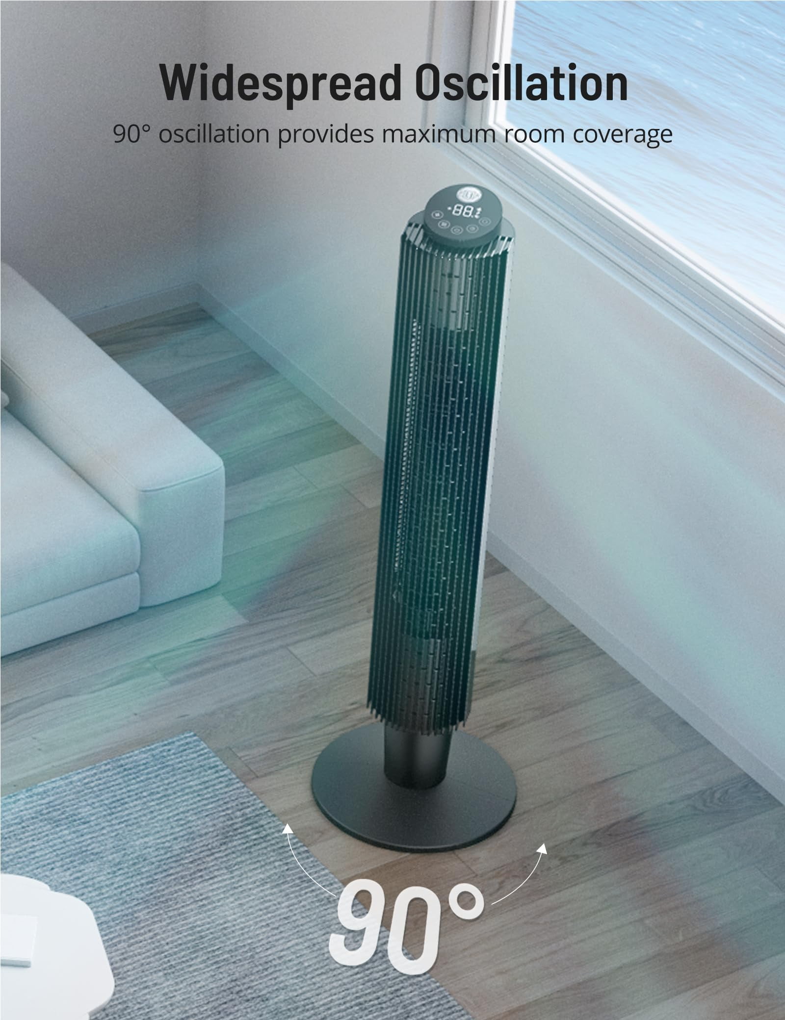 TaoTronics Tower Fan, 42'' 90° Oscillating Quiet Standing Bladeless Fans with Remote, 25 ft/s Velocity, Height Adjustable, 5 Speeds 3 Modes, 12H Timer, Floor Fans for Bedroom, Home, Room