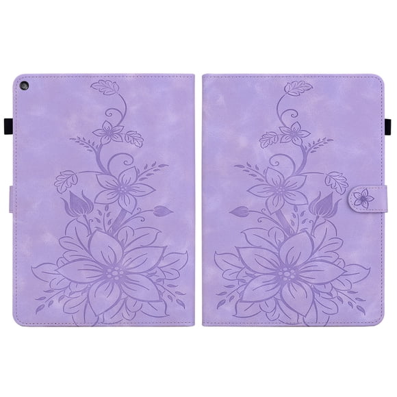 FJLBDE Étui pour Amazon Fire HD 10 7e/9e Gén., 2017/2019, Portefeuille Folio à Rabat en Cuir PU à Motif de Fleur Embossé avec Support, Violet