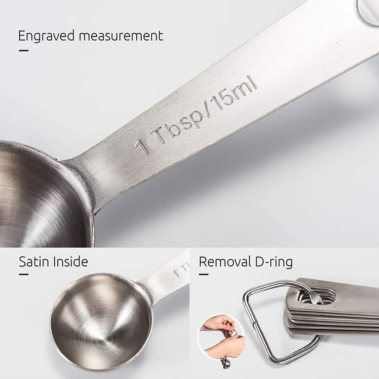 Measuring Spoons: 18/8 Stainless Steel Measuring Spoons Set of 9 Piece: 1/16  tsp, 1/8 tsp, 1/4 tsp, 1/3 tsp, 1/2 tsp, 3/4 tsp, 1 tsp, 1/2 tbsp & 1 tbsp  Dry and Liquid Ingredients 