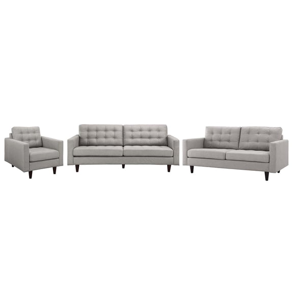 Modern Contemporary Urban Design Living Room Lounge Club Lobby Armchair and Lovesea and Sofa Set, Fabric, Light Grey Gray