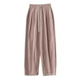 thumbnail image 4 of YUGYXL Casual Cotton Linen Pants for Women 2025 Trendy Drawstring Loose Trousers Summer Stretch Waist Lightweight Long Pants Pink M, 4 of 5