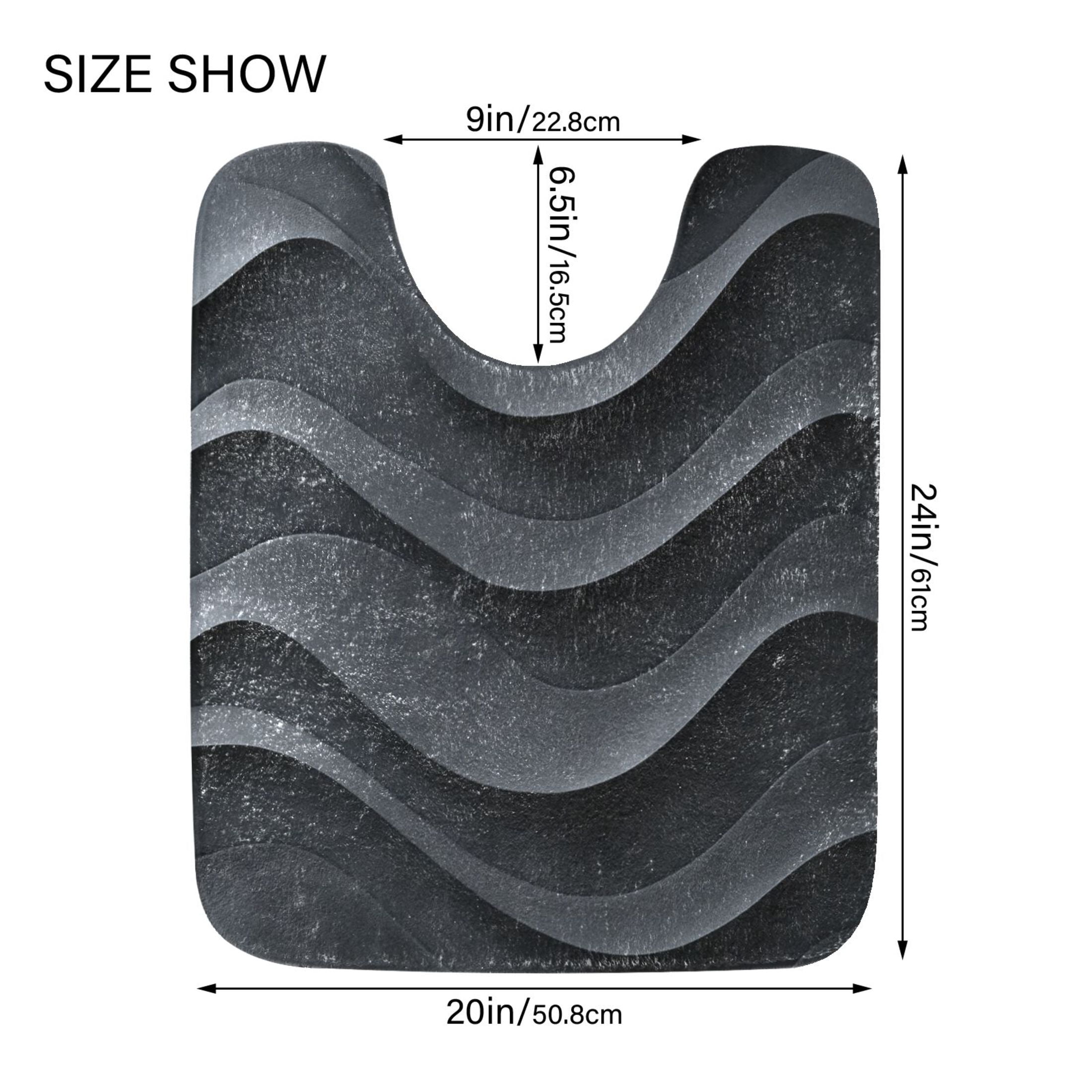 2 Piece Soft Bathroom Rug Set Dark Gray Wave Pattern Bath Mat and U-Shaped Toilet Contour Rug (16"x24"+20"x24")