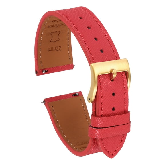 Uxcell Genuine Leather Watch Band 22mm Quick Release Replacement Watch Strap with Stainless Steel Gold Buckle for Men Women, Red
