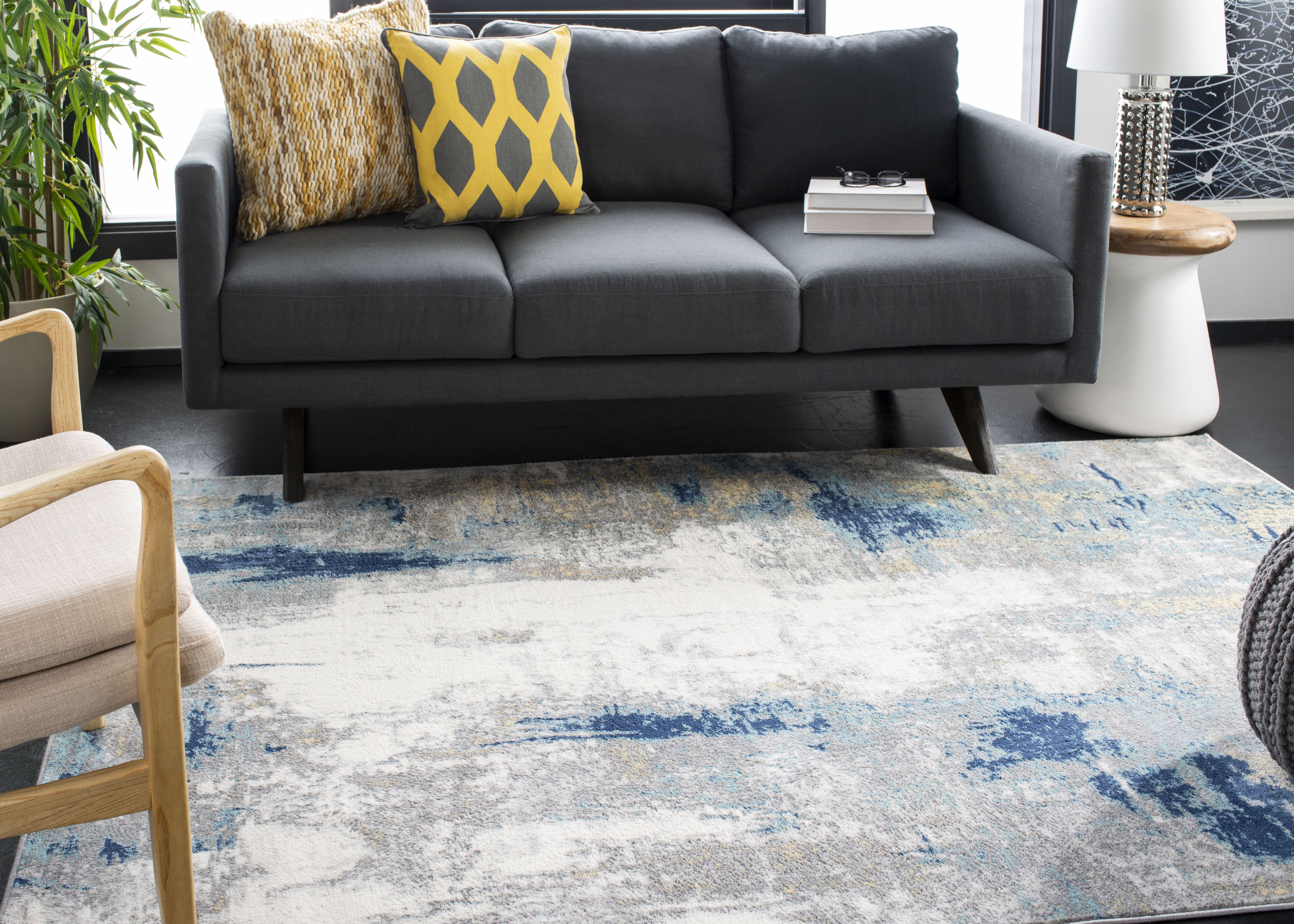 SAFAVIEH Jasper Alvina Abstract Overdyed Area Rug, Grey/Gold, 11' x 11' Square