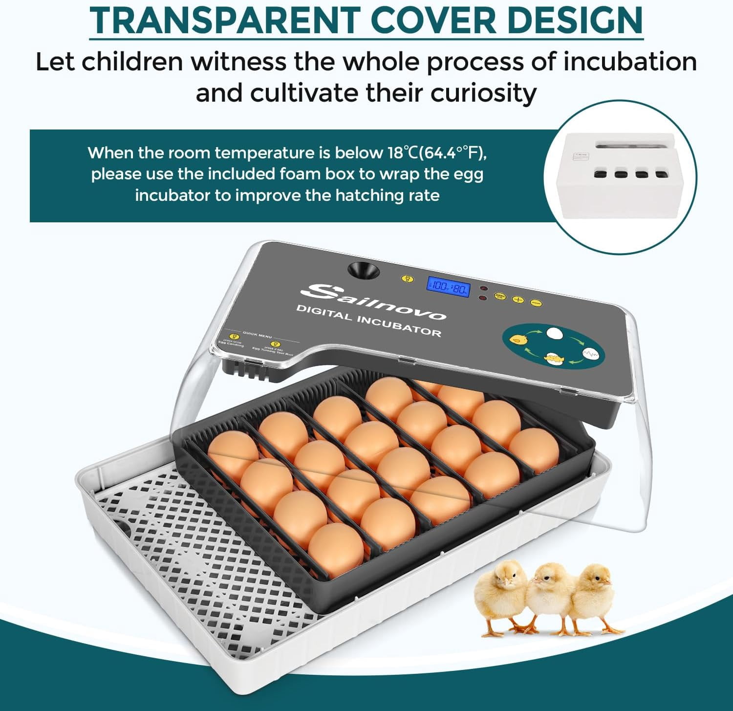 Adnoom Egg Incubator, 15 Eggs Automatic Incubator with Temperature Control and Automatic Egg Turning Function for Hatching Chickens, Ducks, Quails, and Birds, the Best Choice for Children's Gifts