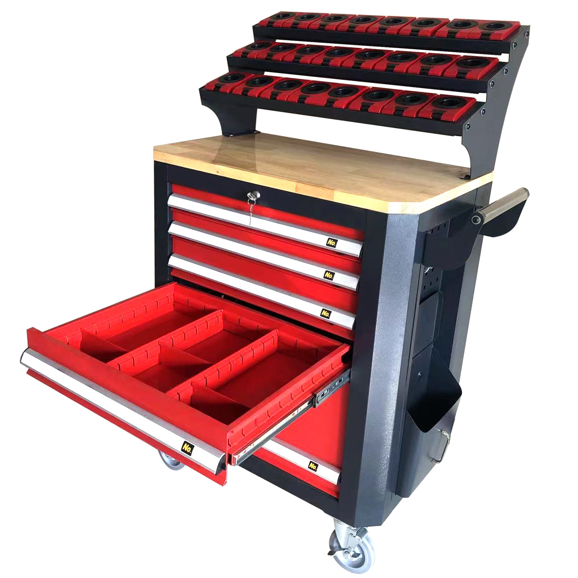 KAKA INDUSTRIAL HQC-540A(BT40) CNC Tool Cart, 5-Drawer Tool Chest with 77 Capacity, Red and Grey, 4 Ball-Bearing Glides, Mobile Work Station