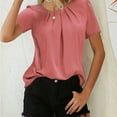 thumbnail image 3 of Camiseta informal plisada con cuello redondo y manga corta para mujer, color rosa, L, 3 of 6