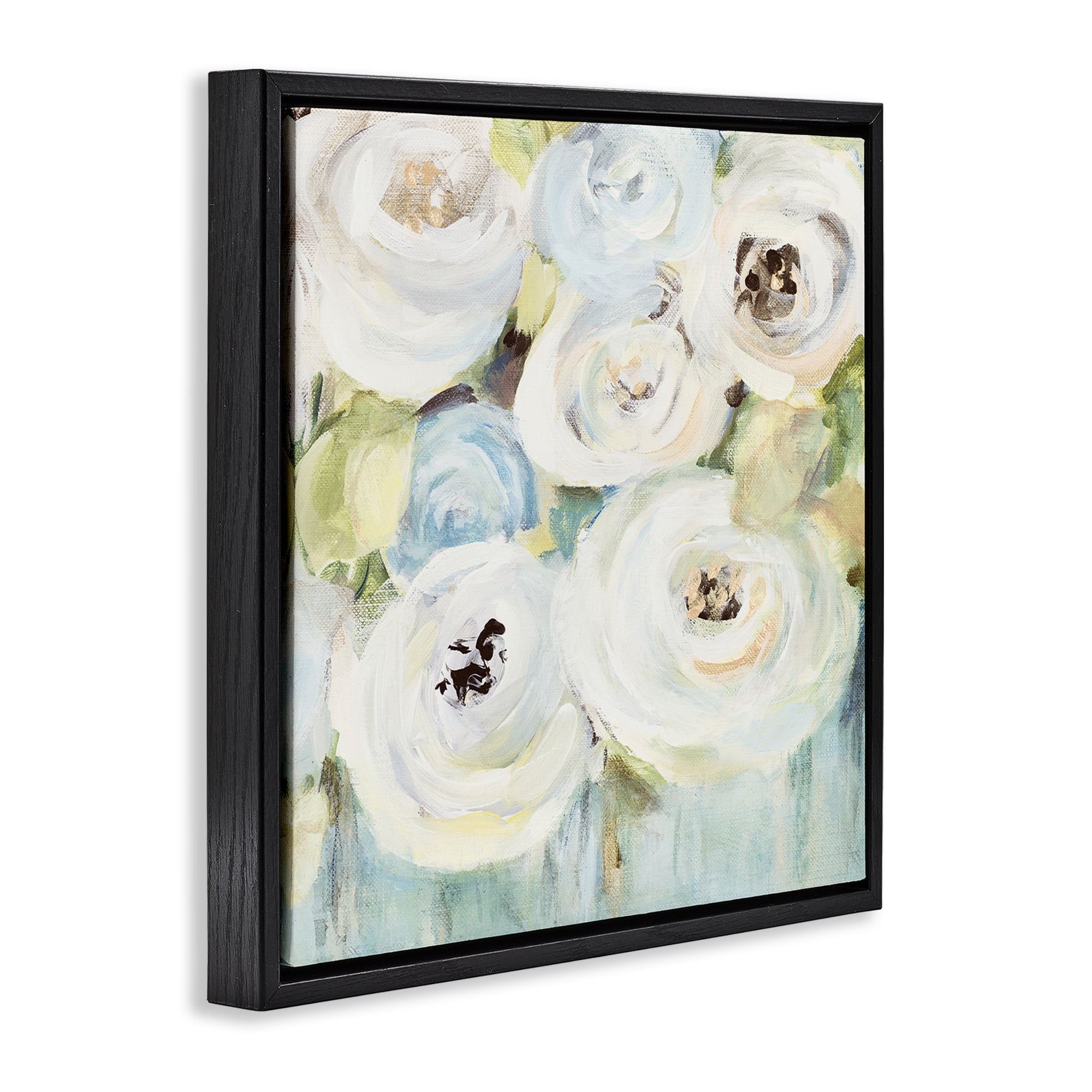 Stupell Industries White Swirling Roses Botanical & Floral Painting Black Floater Framed Art Print Wall Art, 25 x 25