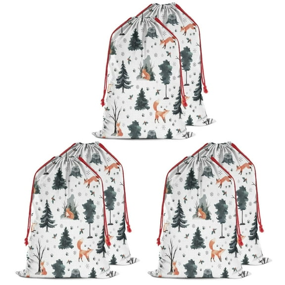 Christmas Bags Drawstring,Multicolor Christmas Forest Pattern Large Xmas Christmas Gift Bags,Reusable for Xmas and New Year Party Favors and Supplies,27.6" X 19.7"