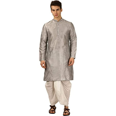 

Royal Kurta Men s Silk Blend Dhoti Kurta Set (42 Silver)