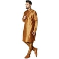thumbnail image 5 of SKAVIJ Mens Art Silk Embroidered Kurta Pyjama Set Traditional Wear Brown L, 5 of 6