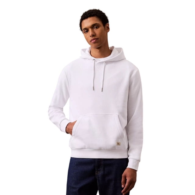 Calvin Klein Men's Monogram Logo Patch Fleece Hoodie - 40EM221 (White 110, S)