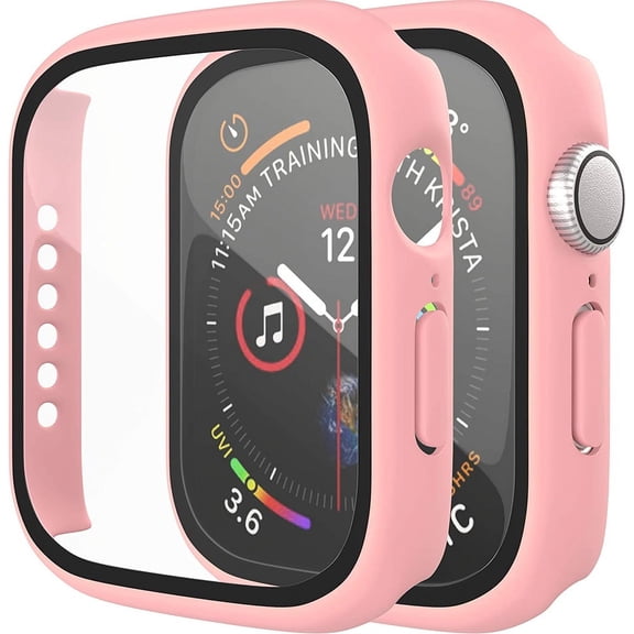 For Apple Watch 41mm iWatch Series 9 Hard PC Bumper Overall Protective Case with Built in Tempered Glass Screen Protector Screen Cover by Xpression - Pink
