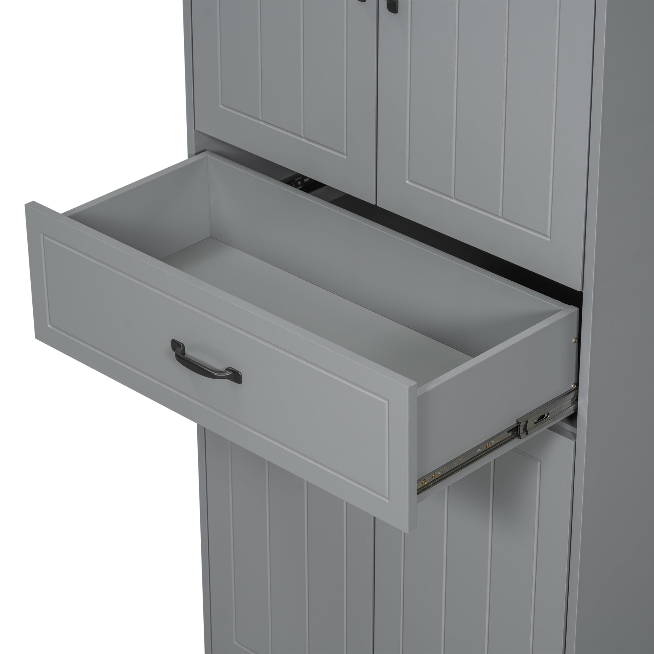 Lennox Modern 30" Tall Bathroom Storage Cabinet with Adjustable Shelves, Laundry Baskets, Grey