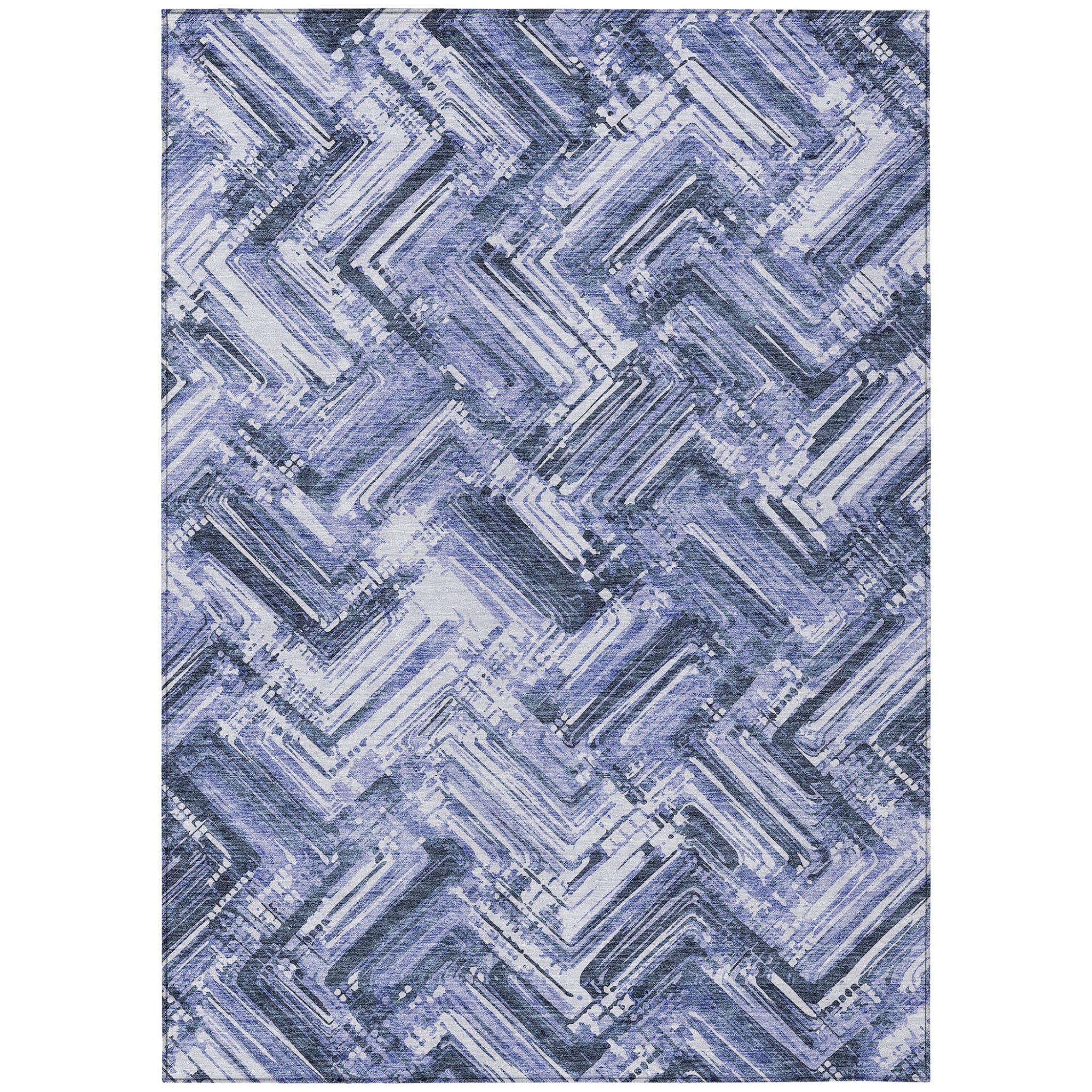 5' X 8' Navy Blue And Sky Blue Geometric Washable Indoor Outdoor Area Rug