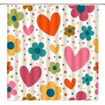 thumbnail image 1 of Cortina de ducha para San Valentín con diseño de corazón rosa, flores y lunares, estilo bohemio, amor dulce, pareja romántica, mujer y niña, cortina de baño con ganchos, 180 cm de ancho x 180 cm de, 1 of 6