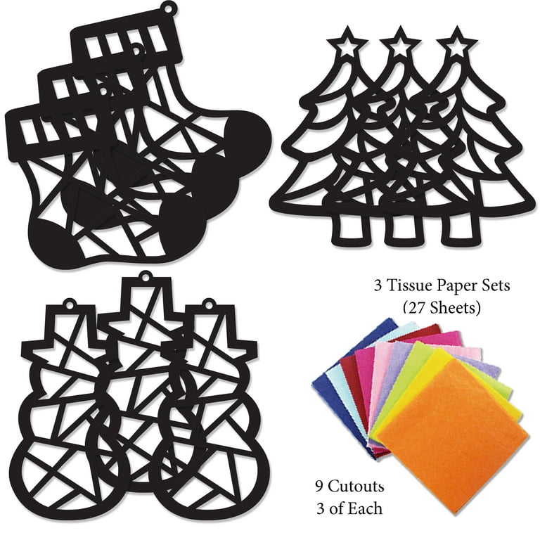 VHALE Suncatchers Craft 3 Sets (9 Cutouts) w Tissue Papers Stained Glass  Effect Paper Sun Catcher Kit, Window Art, Classroom Crafts, Creative Art
