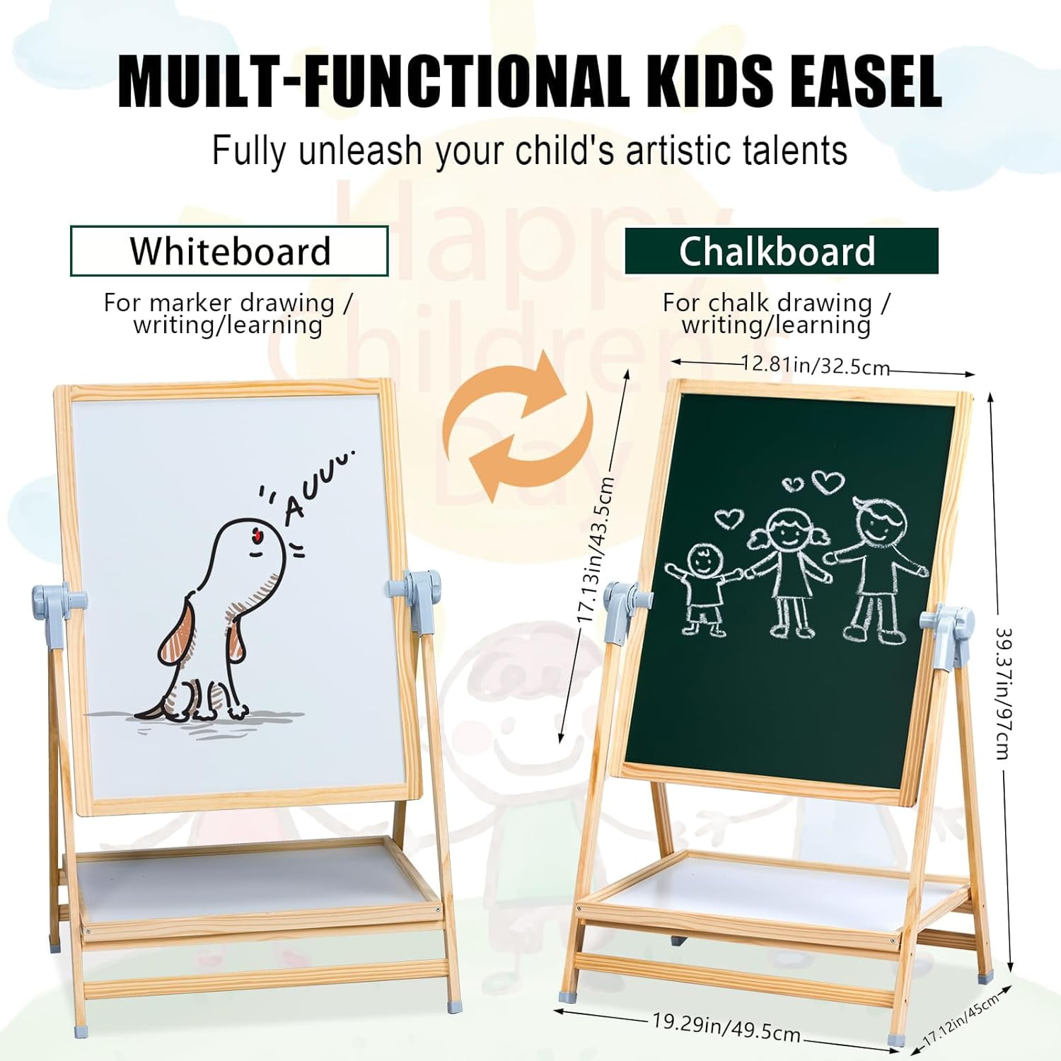 XYJBHB Art Easel for Kids, Double-Sided Kid's Easel with Magnetic Whiteboard & Chalkboard, Adjustable Kids Land Easel, Learning-Toy for 3,4,5,6,7,8 Years Old Boy&Girls