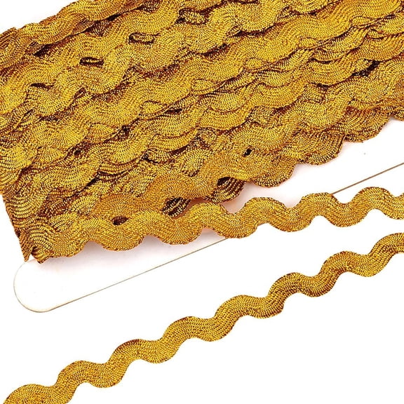 27 Yards Woven Braid Trim 1/4 inch Wide Gold S Wave Pattern Metallic Polyester Ribbon with Fine Flash Bling Metallic Braid Trim Embellishment for Wedding Birthday Party Home Decor