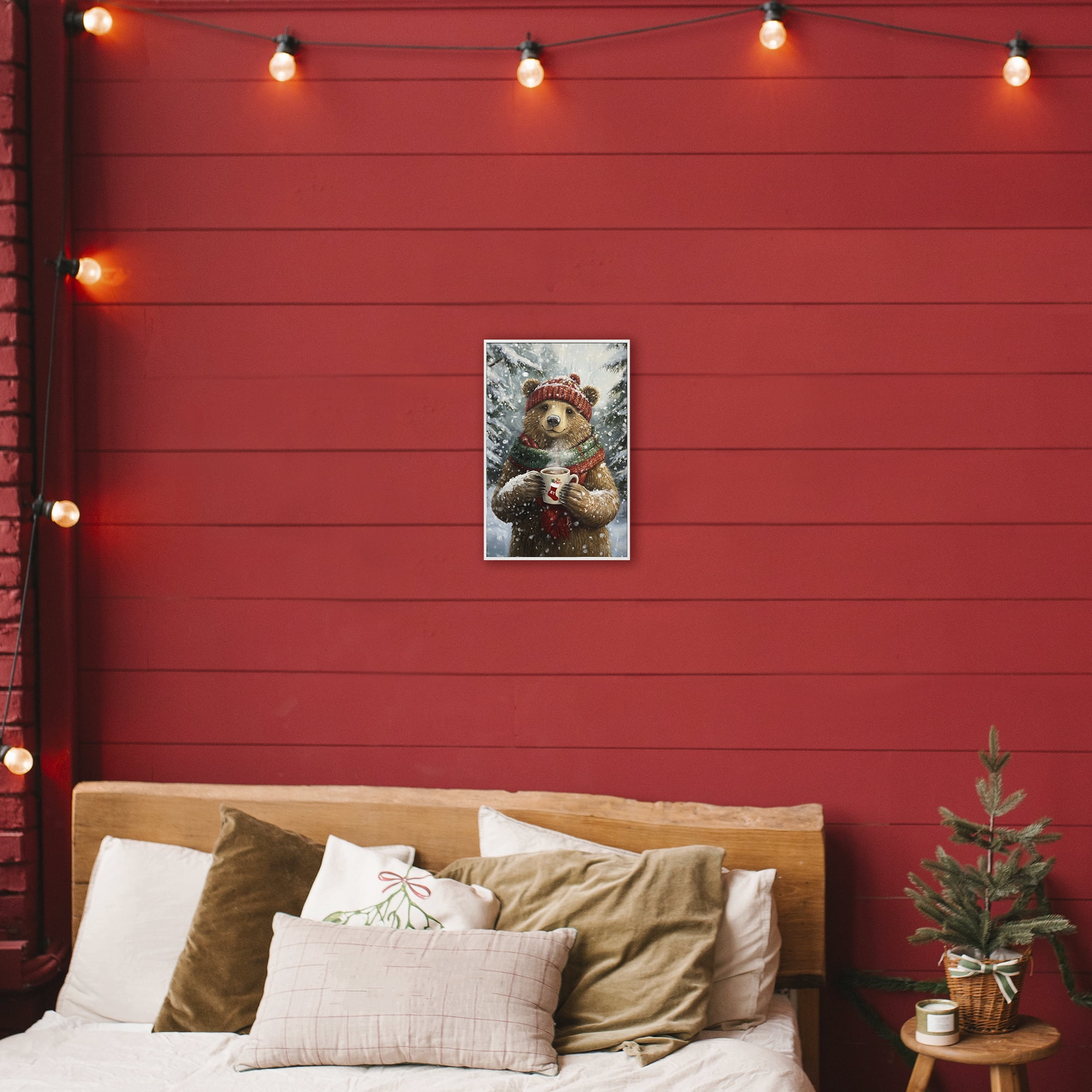 Stupell Industries Christmas Cocoa Bear White Framed Giclee Art, design by Tina LeCour