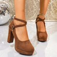 thumbnail image 2 of Win s Way Women's Suede Crossover Strap 8cm Heel High Heels Oktoberfest Casual Market Shoes, 2 of 9