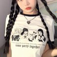 thumbnail image 4 of Top de verano para mujer, cuello redondo, estampado, mangas cortas, ajustado, transpirable, camisa corta de verano, 4 of 8