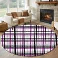 thumbnail image 3 of 6ft Washable Round Rug, Abstract Stripes Non-Slip Circle Area Rug for Living Room Bedroom, Purple Black Grey Plaid Indoor Floor Mat for Home Decor, 3 of 9